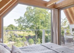 Exposed beams on the bedroom ceiling