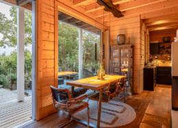 Warm and inviting dining area in a log house