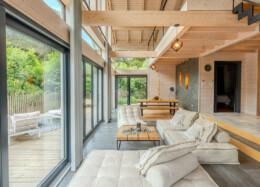 beautiful living room of a log house