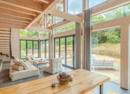 Bright living room of the Polar log house