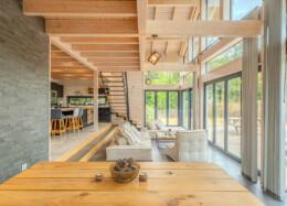 Living room and kitchen of the Polar log house
