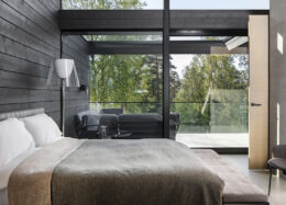 Individual modern log house, bedroom