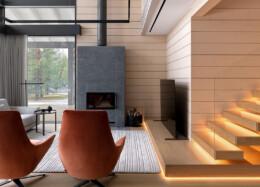 The living room of a modern Polar log house